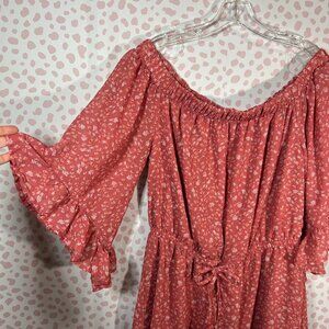 Women's Plus Size 2X Floral Dress Romper Peasant Flutter Sleeves Cottagecore
